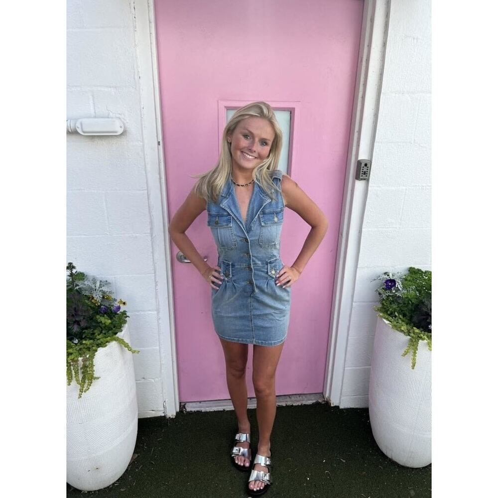 Ramy Brook Hedi Denim Mini Dress Button-Front Light Wash Y2K 90s Brittney - Picture 2 of 14